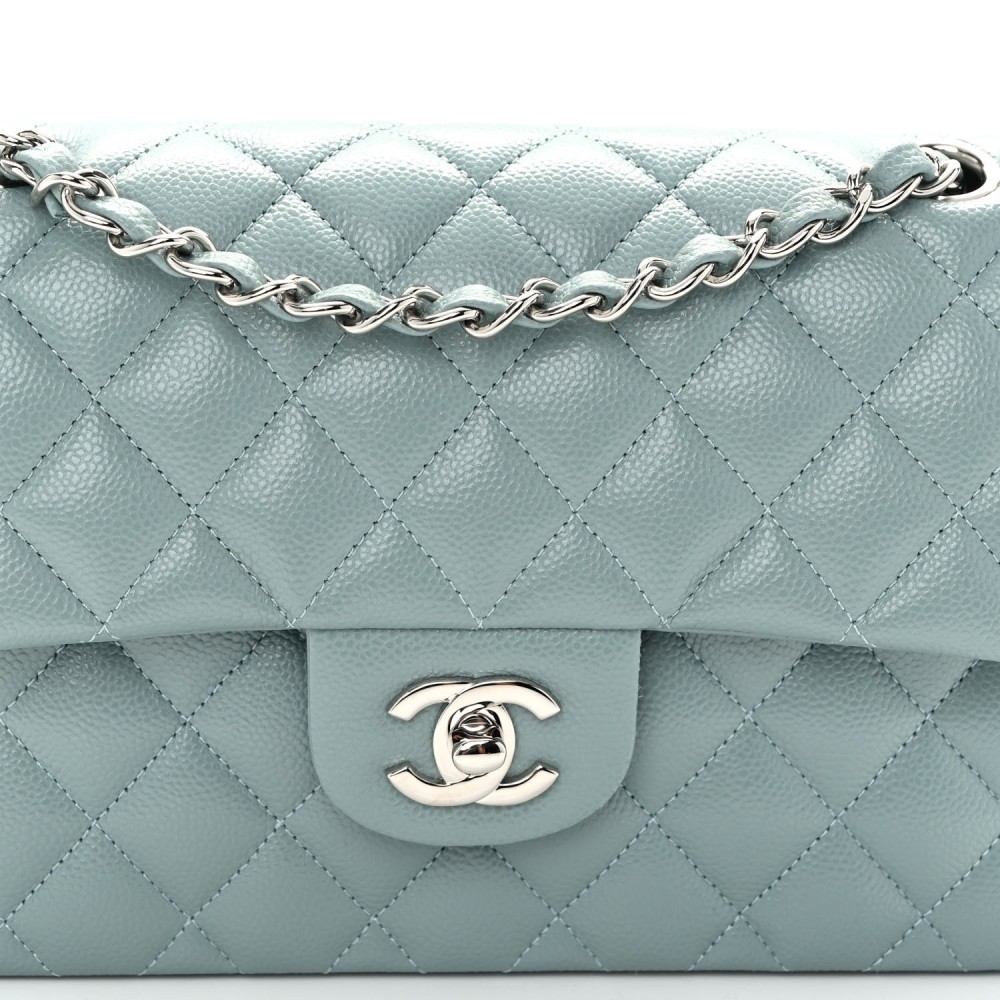 Caviar Quilted Small Double Flap Blue