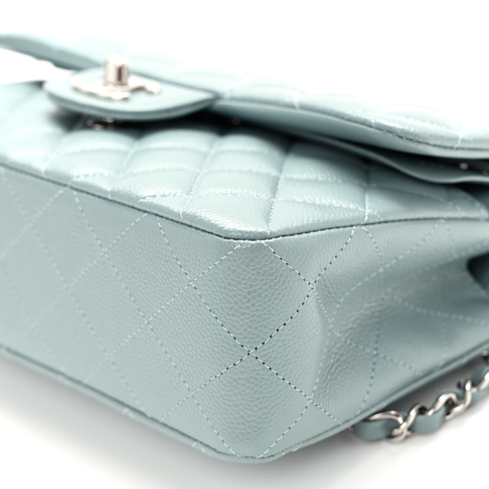 Caviar Quilted Small Double Flap Blue