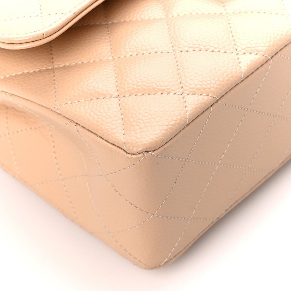 Caviar Quilted Small Double Flap Beige