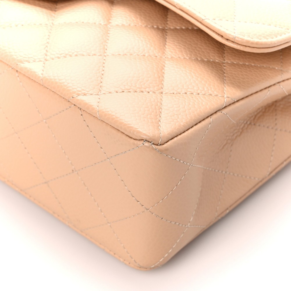 Caviar Quilted Small Double Flap Beige