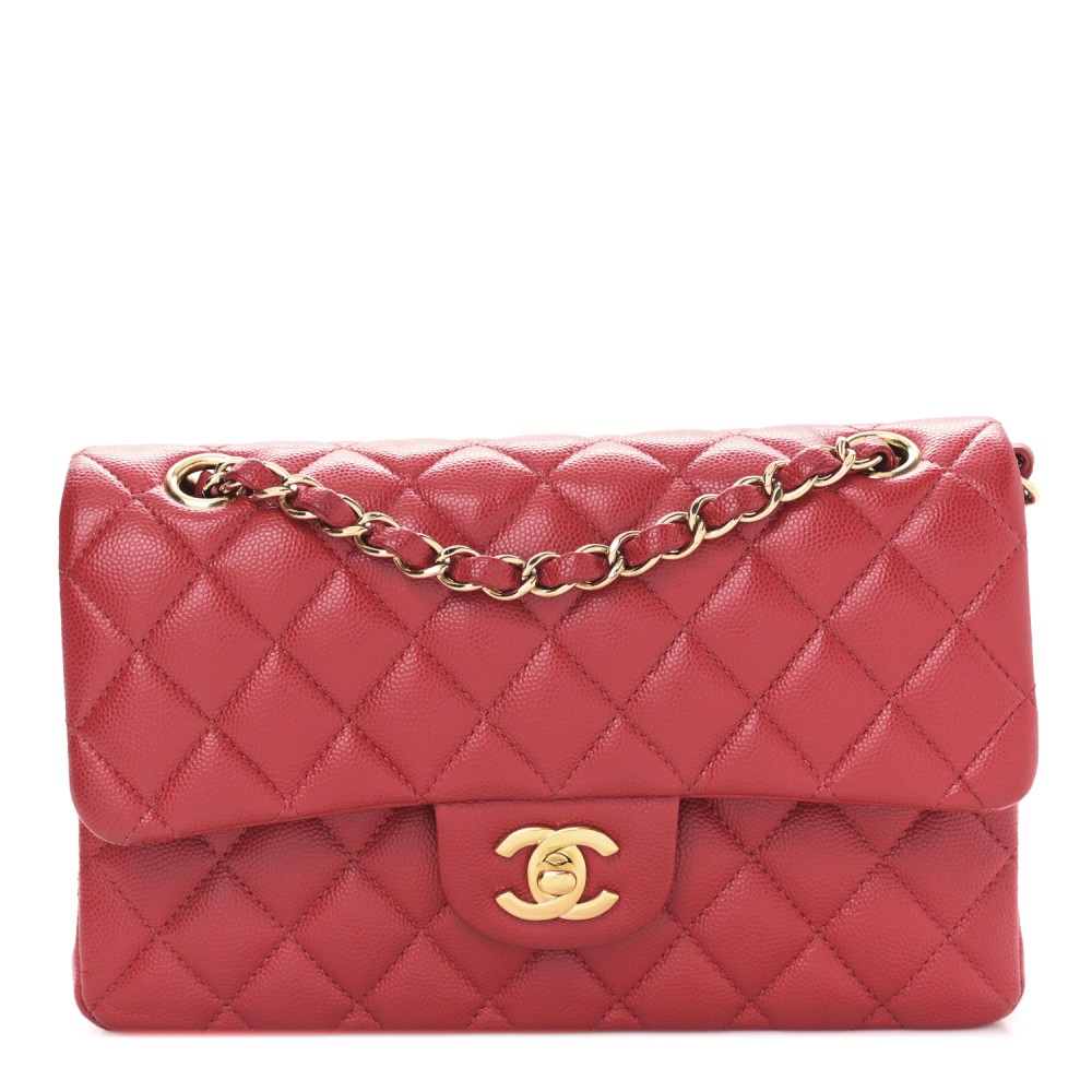 Caviar Quilted Small Double Flap Red