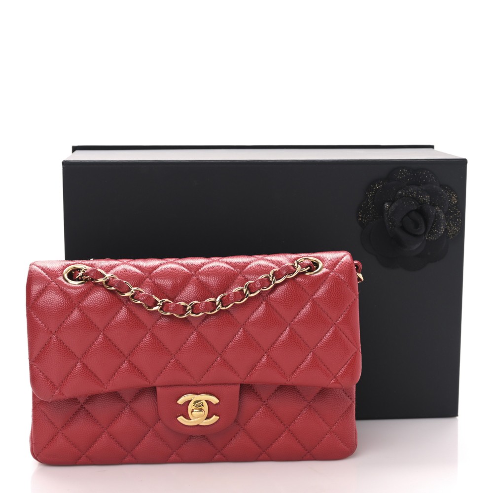 Caviar Quilted Small Double Flap Red