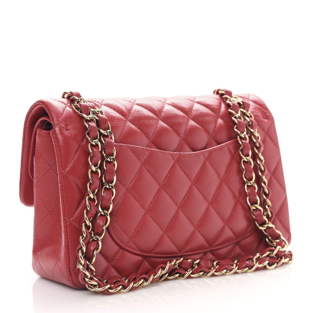 Caviar Quilted Small Double Flap Red