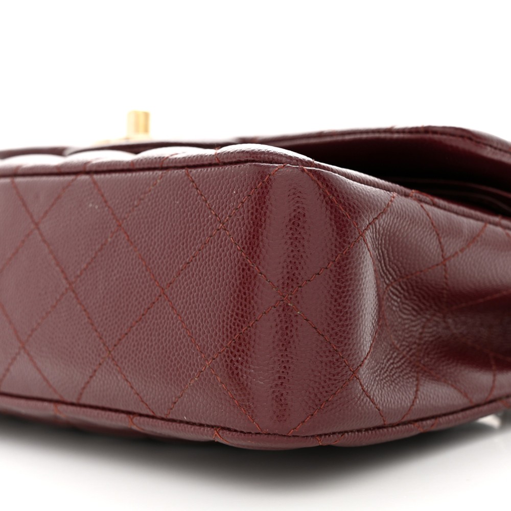 Caviar Quilted Small Double Flap Burgundy