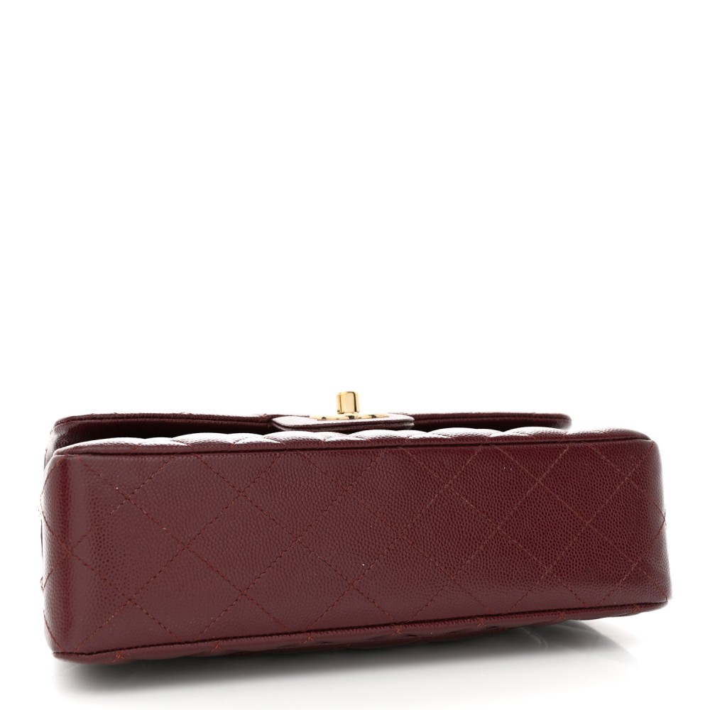 Caviar Quilted Small Double Flap Burgundy