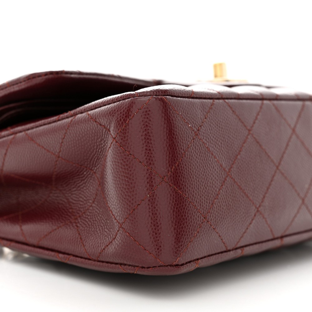 Caviar Quilted Small Double Flap Burgundy