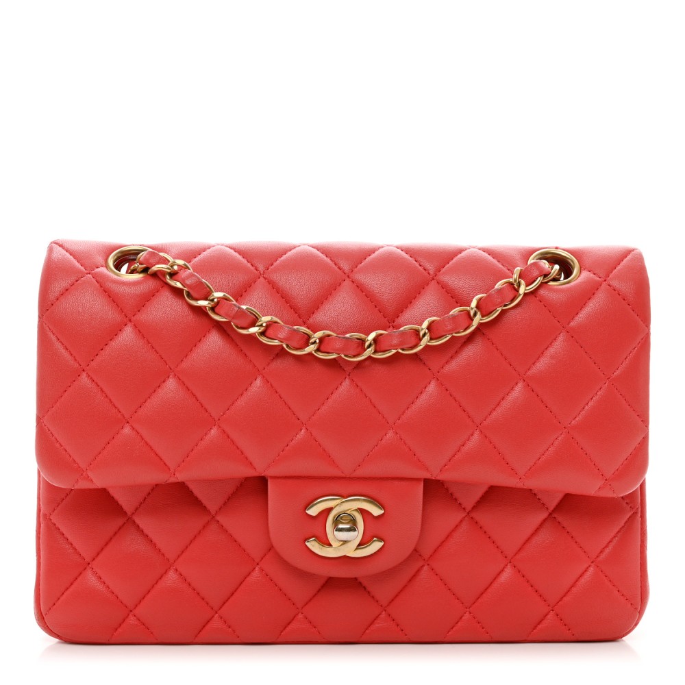 Lambskin Quilted Small Double Flap Red