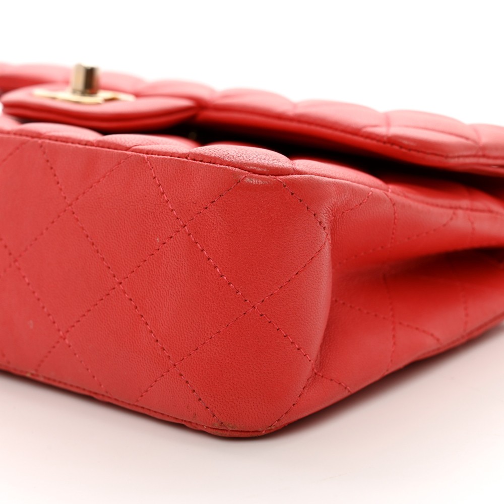 Lambskin Quilted Small Double Flap Red