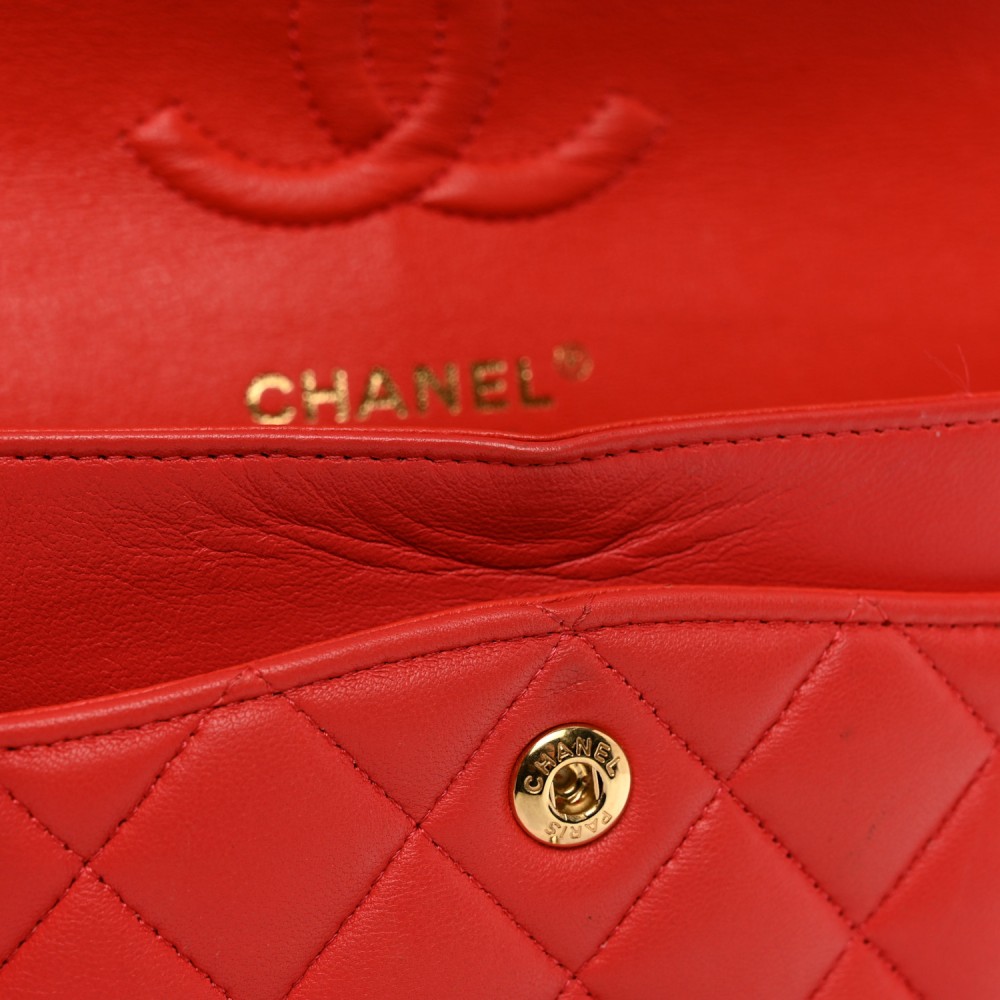 Lambskin Quilted Small Double Flap Red