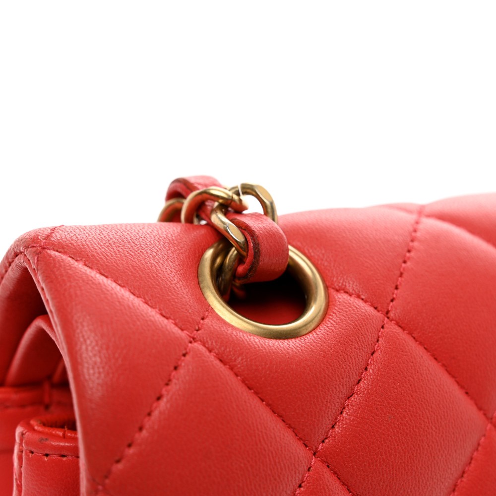 Lambskin Quilted Small Double Flap Red