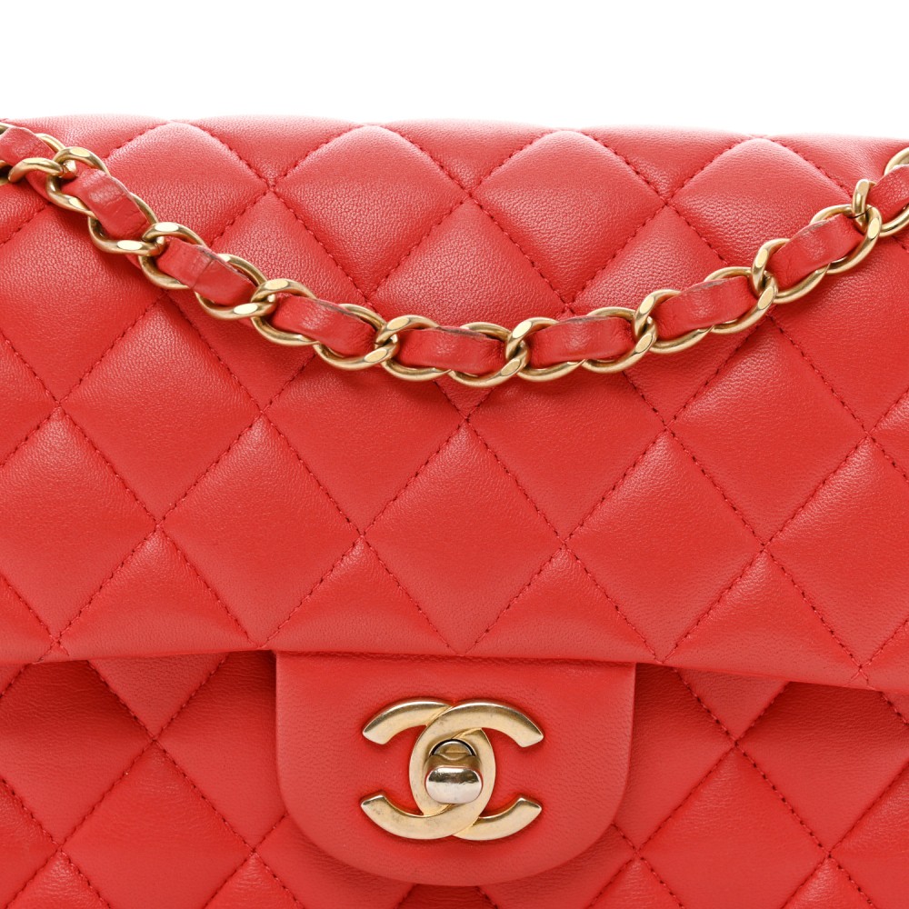 Lambskin Quilted Small Double Flap Red