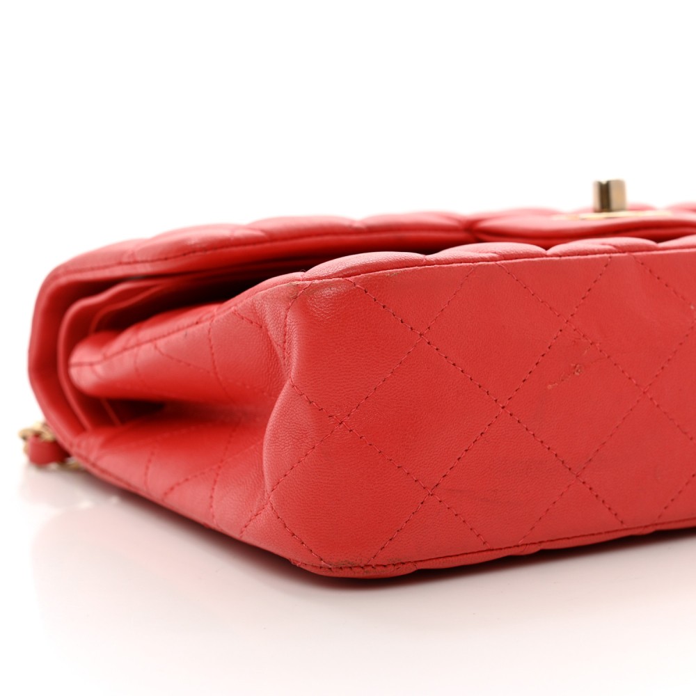 Lambskin Quilted Small Double Flap Red