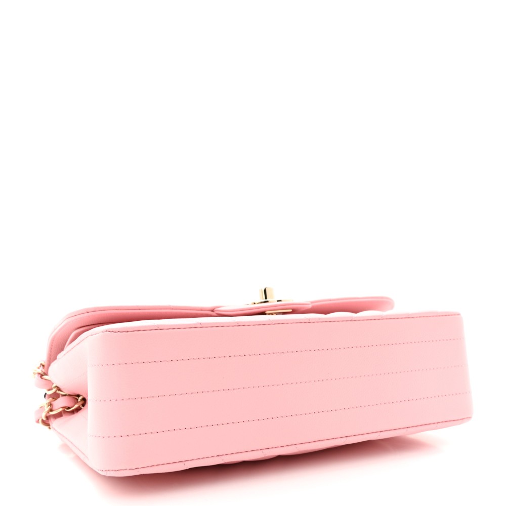 Caviar Chevron Quilted Small Double Flap Pink