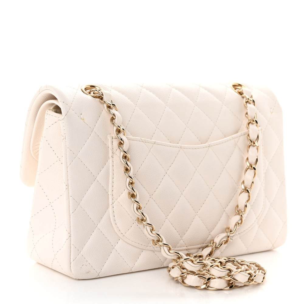 Caviar Quilted Small Double Flap White