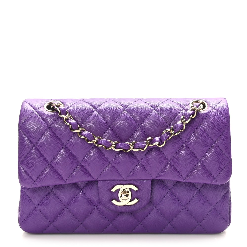 Caviar Quilted Small Double Flap Dark Purple