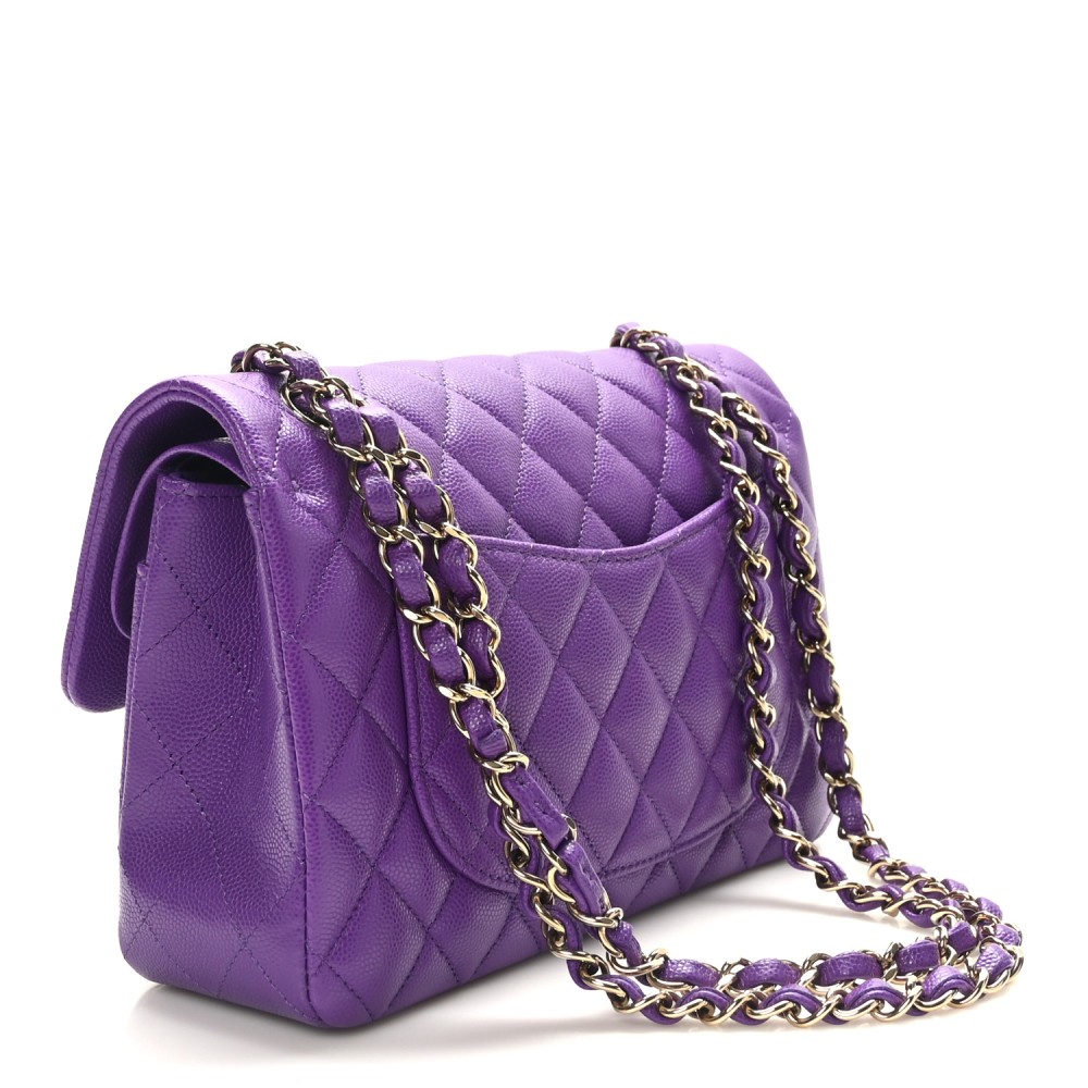 Caviar Quilted Small Double Flap Dark Purple