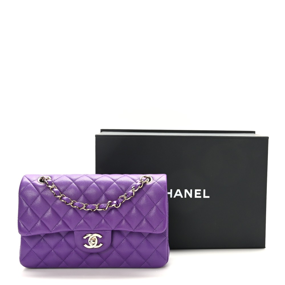 Caviar Quilted Small Double Flap Dark Purple