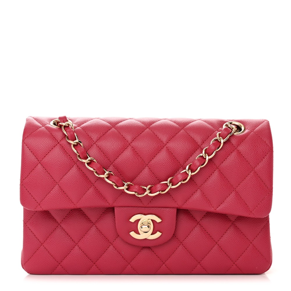 Caviar Quilted Small Double Flap Fuchsia