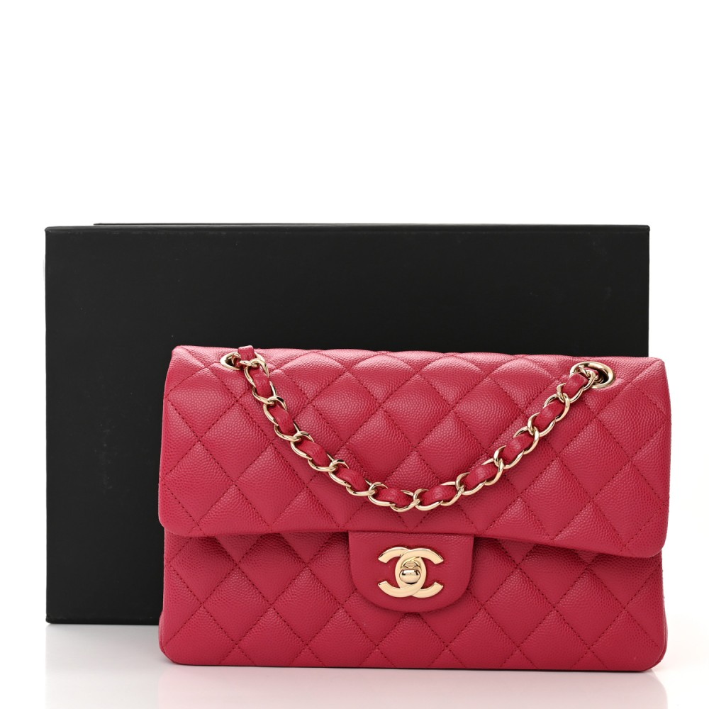 Caviar Quilted Small Double Flap Fuchsia