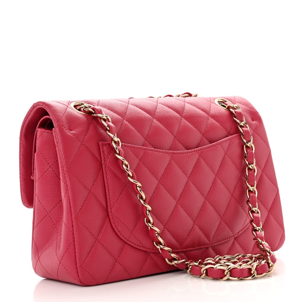 Caviar Quilted Small Double Flap Fuchsia