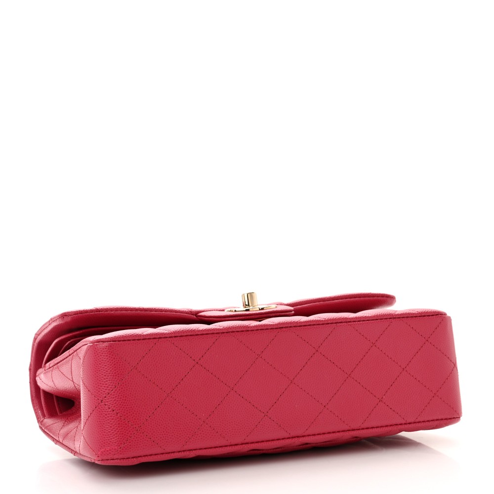 Caviar Quilted Small Double Flap Fuchsia