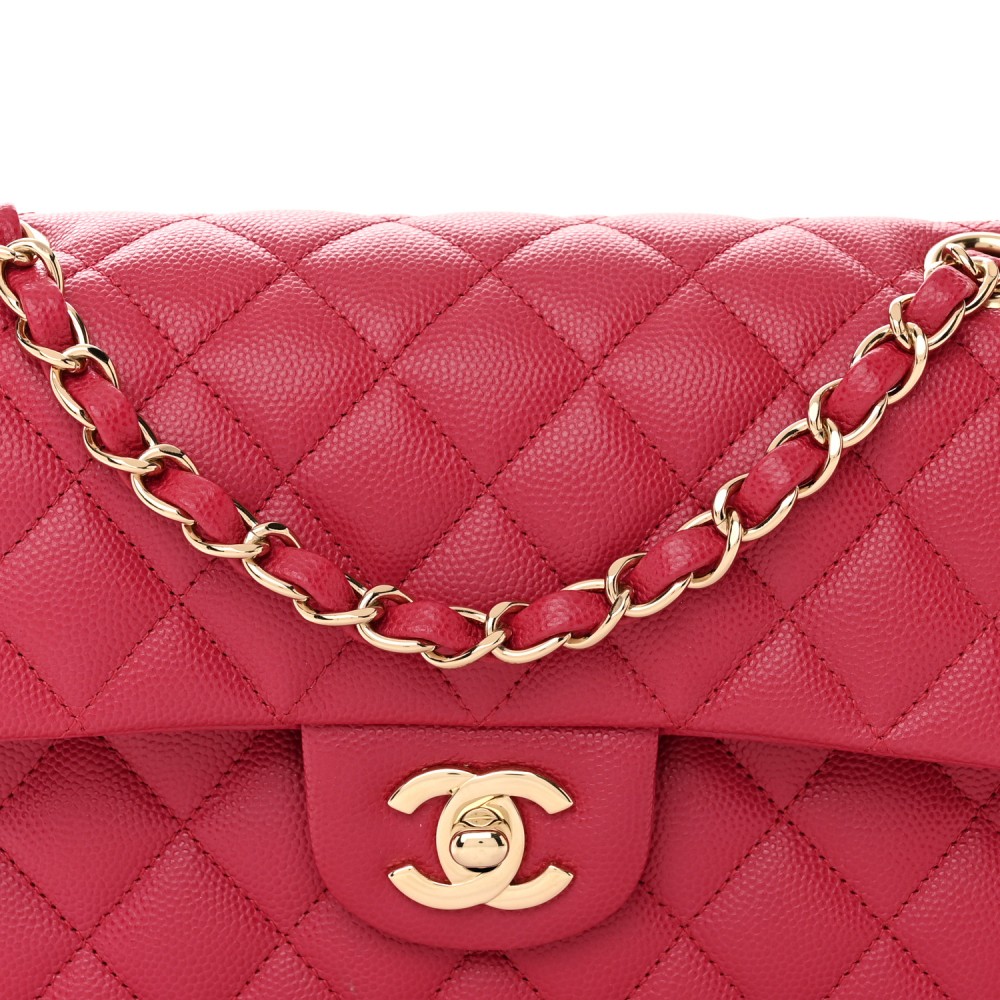 Caviar Quilted Small Double Flap Fuchsia