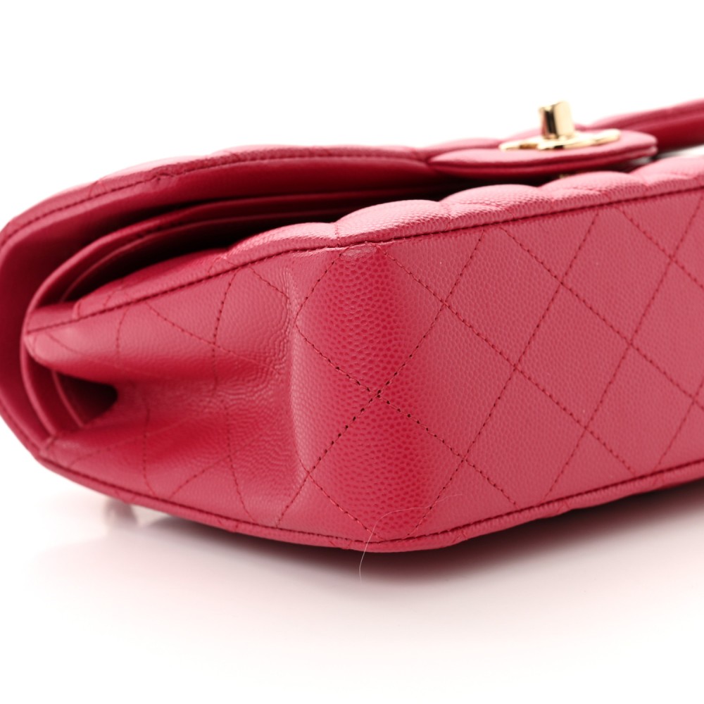 Caviar Quilted Small Double Flap Fuchsia