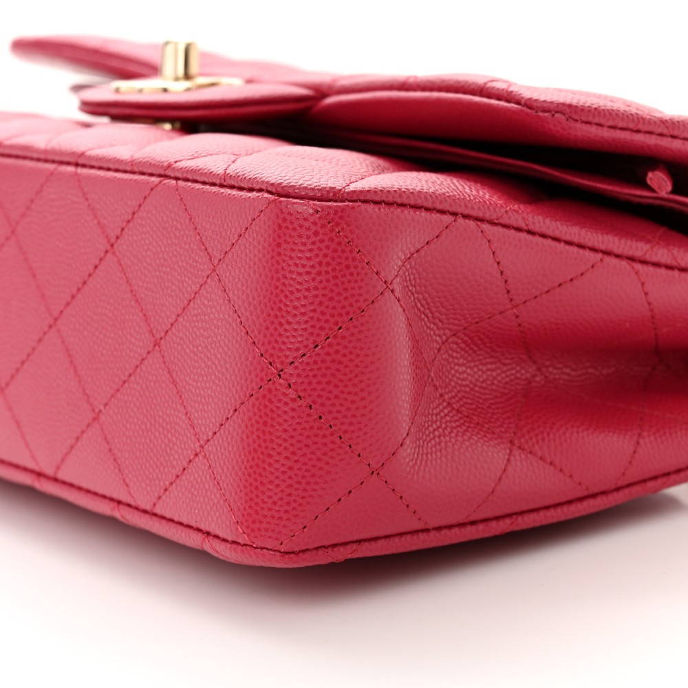 Caviar Quilted Small Double Flap Fuchsia