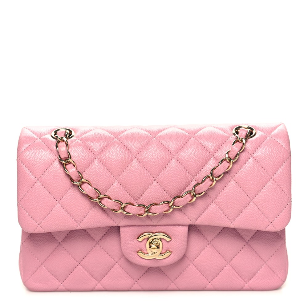 Caviar Quilted Small Double Flap Pink