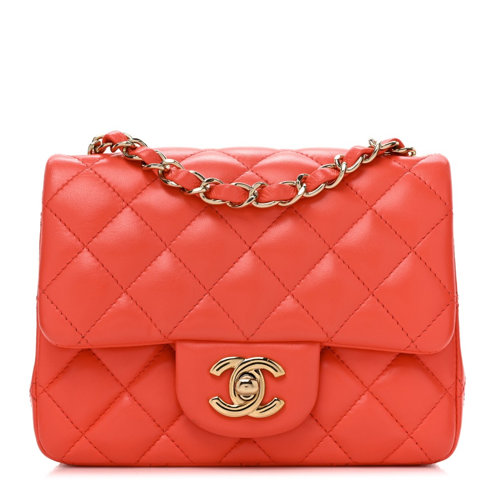 Lambskin Quilted Mini Square Flap Red