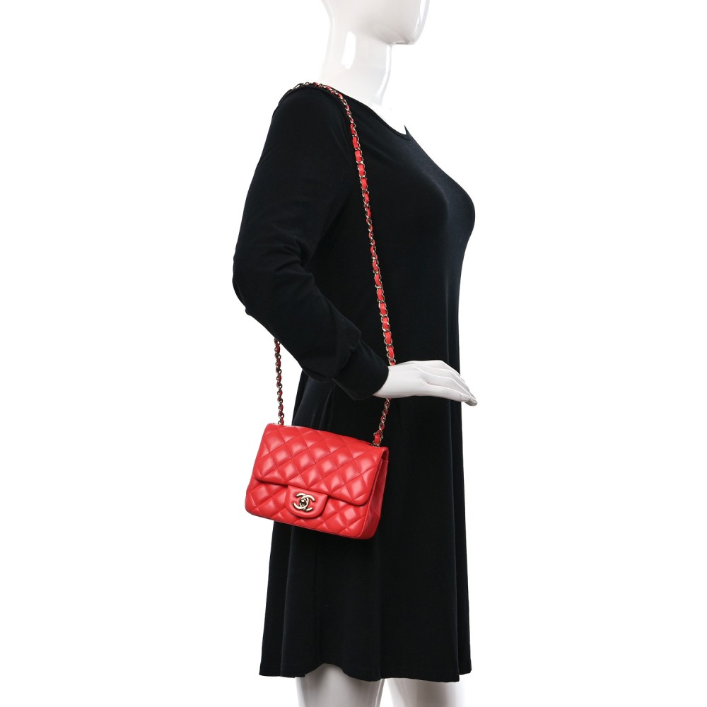 Lambskin Quilted Mini Square Flap Red