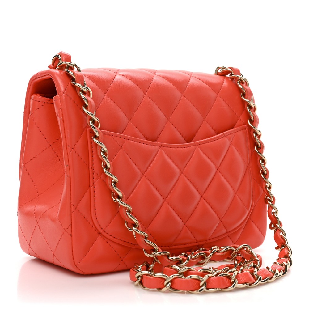 Lambskin Quilted Mini Square Flap Red