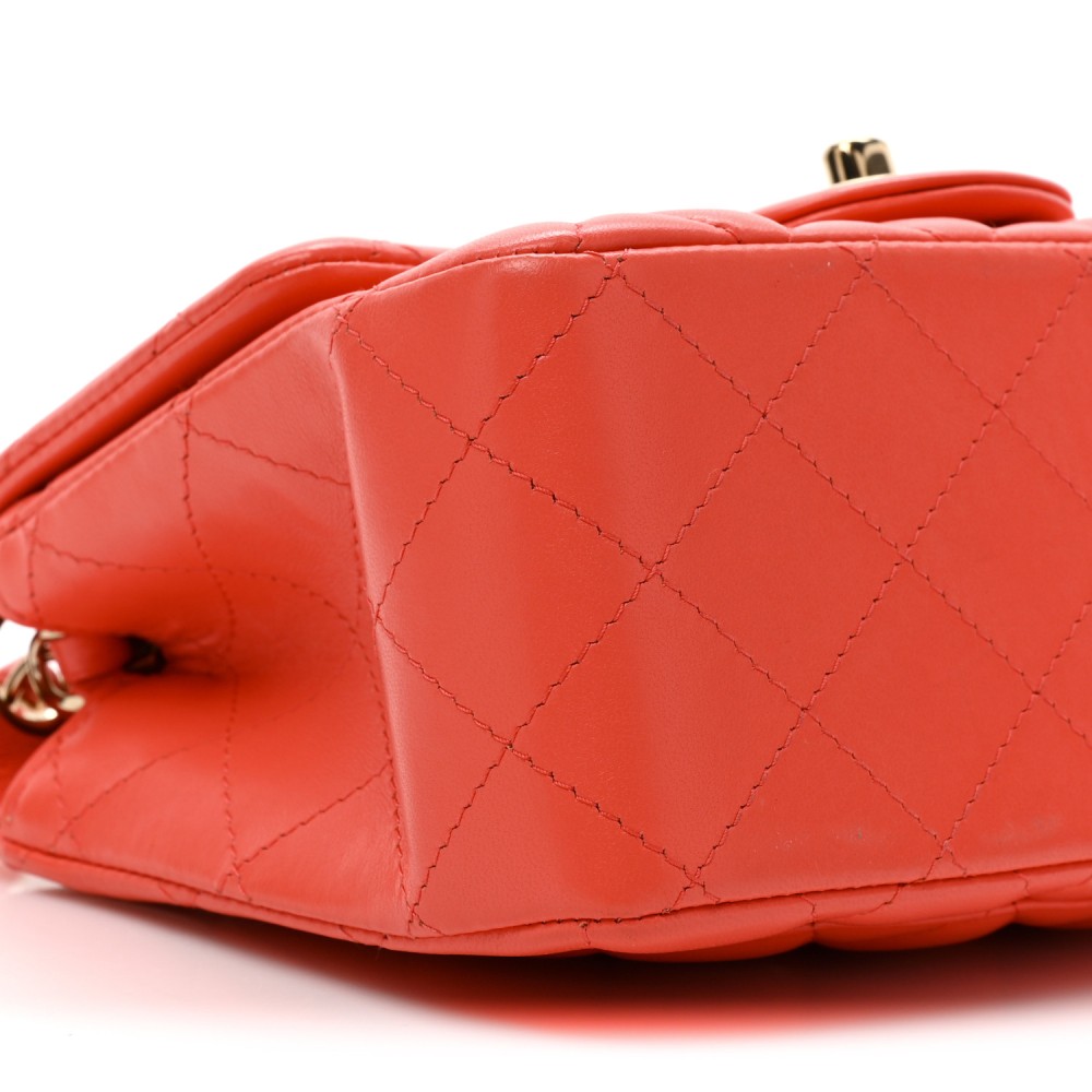 Lambskin Quilted Mini Square Flap Red