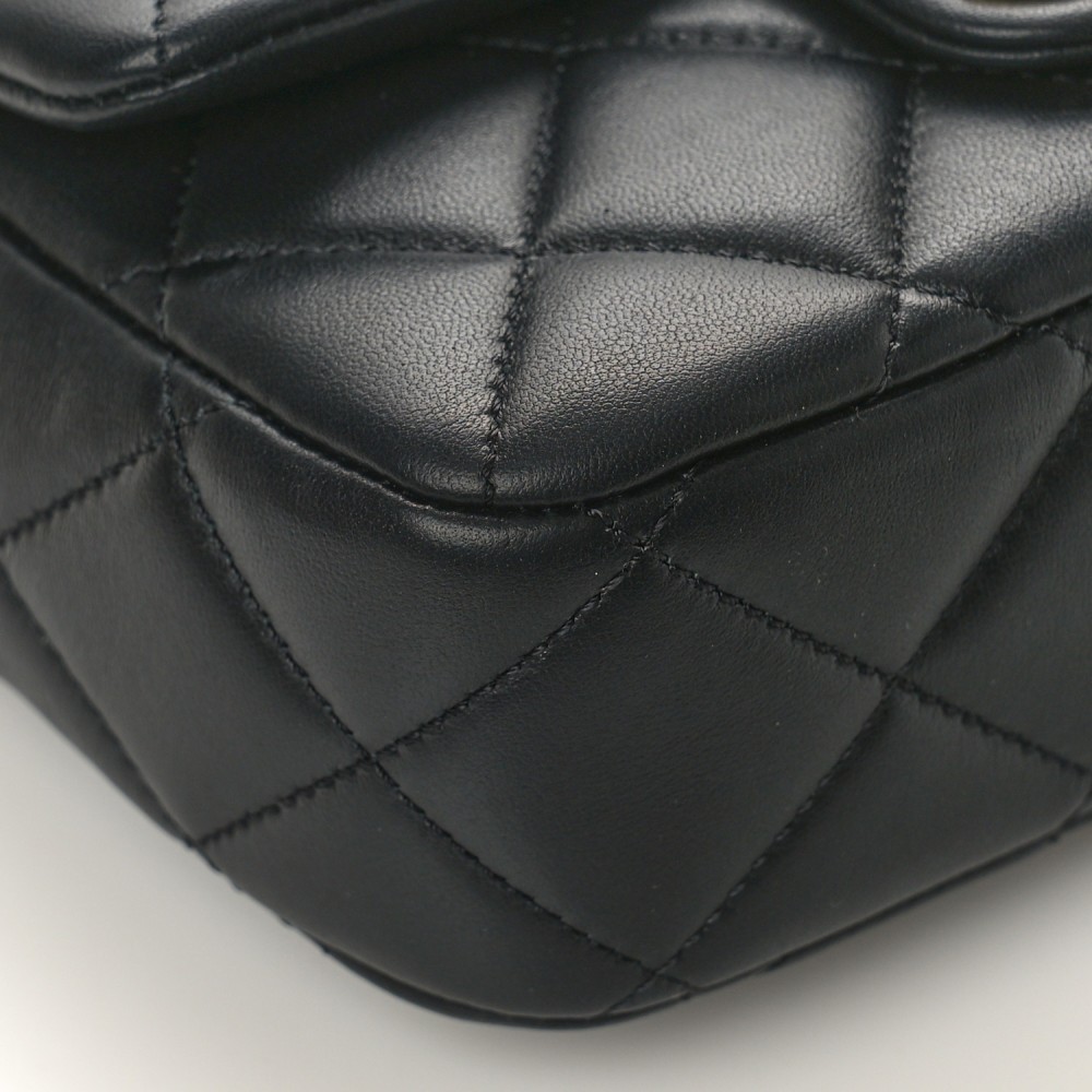 Lambskin Enamel Pearl Quilted Mini Charm Me Square Flap Black