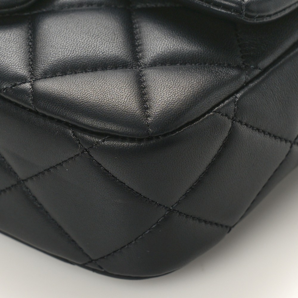 Lambskin Enamel Pearl Quilted Mini Charm Me Square Flap Black