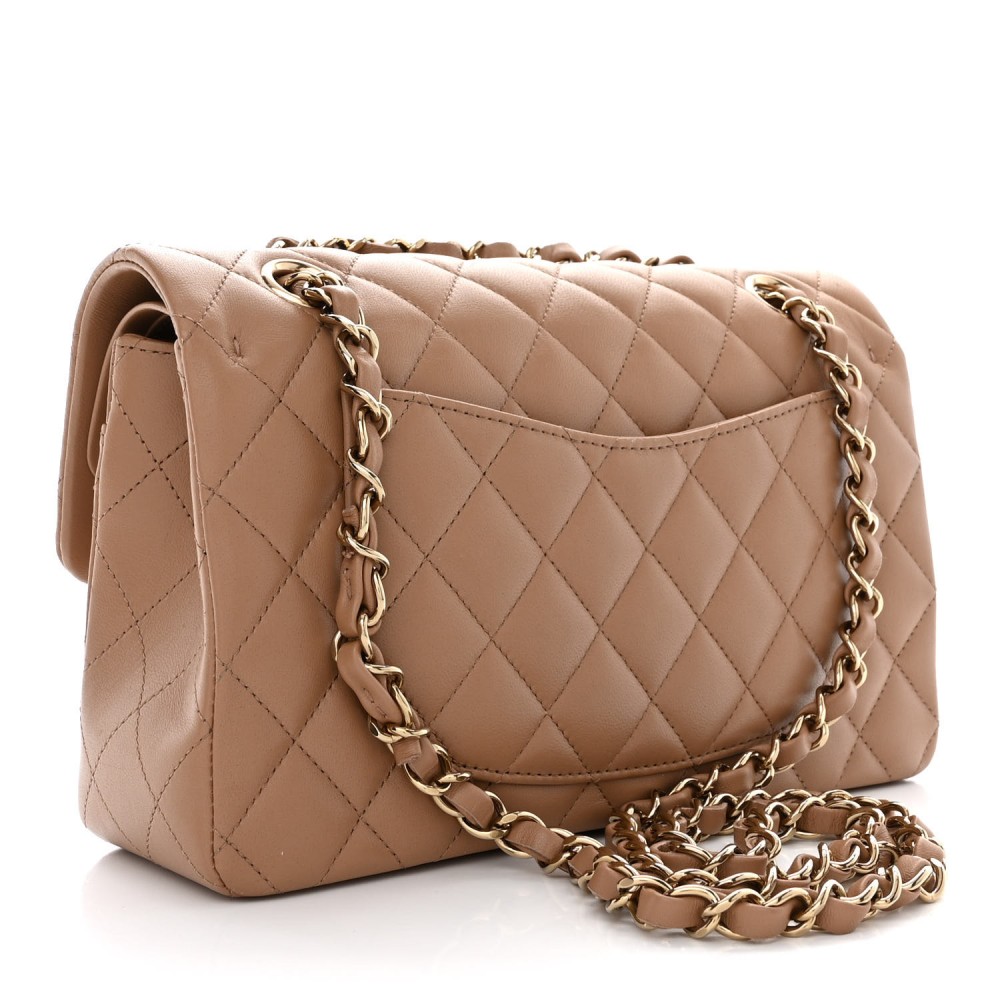 Lambskin Quilted Small Double Flap Beige