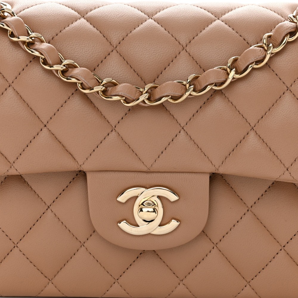 Lambskin Quilted Small Double Flap Beige