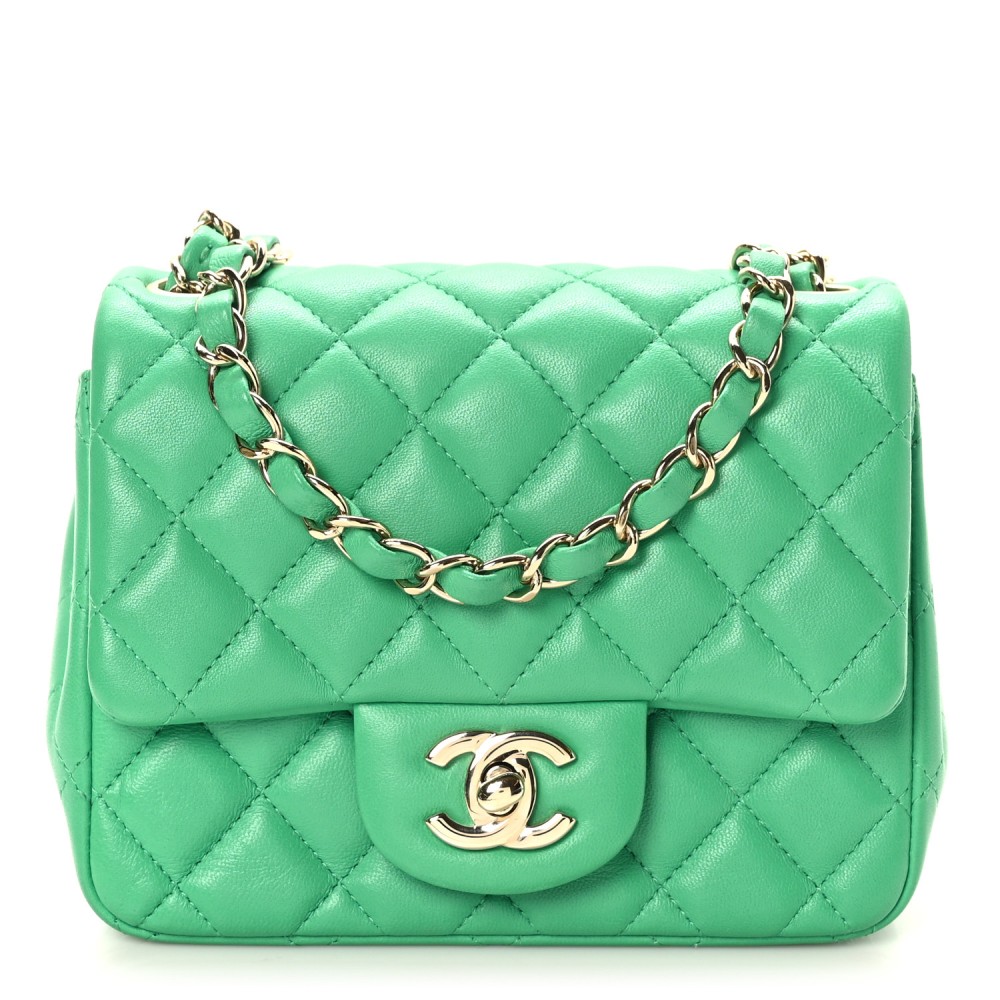 Lambskin Quilted Mini Square Flap Green