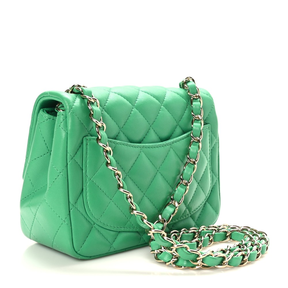 Lambskin Quilted Mini Square Flap Green