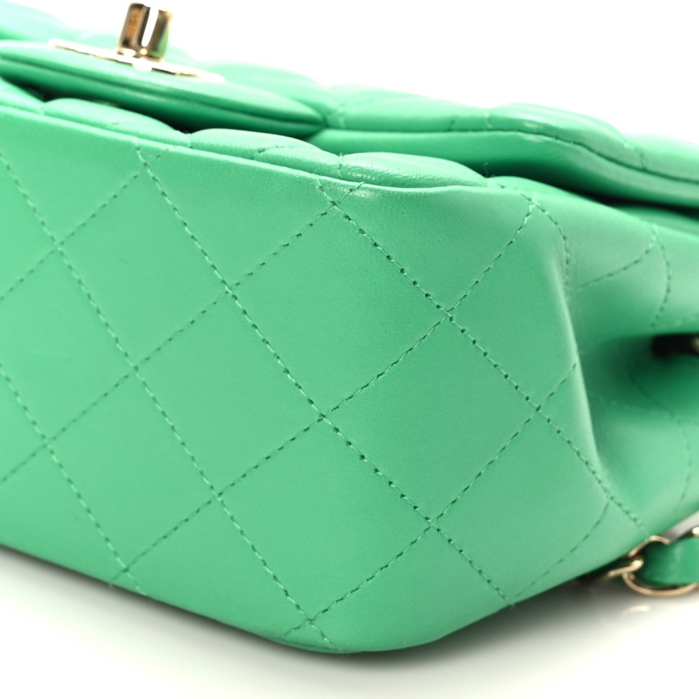 Lambskin Quilted Mini Square Flap Green