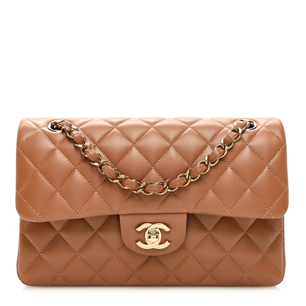 Lambskin Quilted Small Double Flap Brown