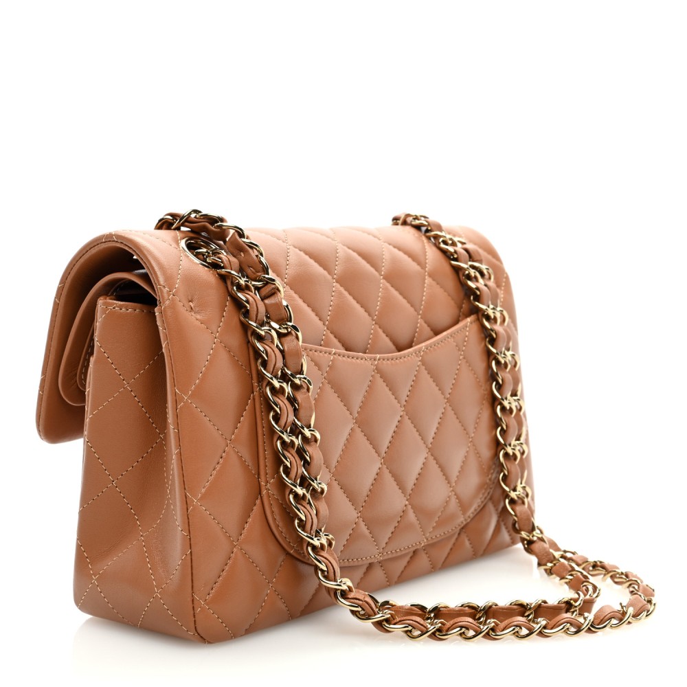 Lambskin Quilted Small Double Flap Brown