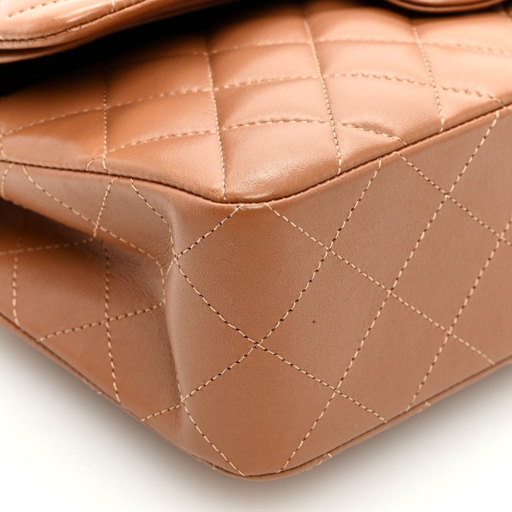 Lambskin Quilted Small Double Flap Brown