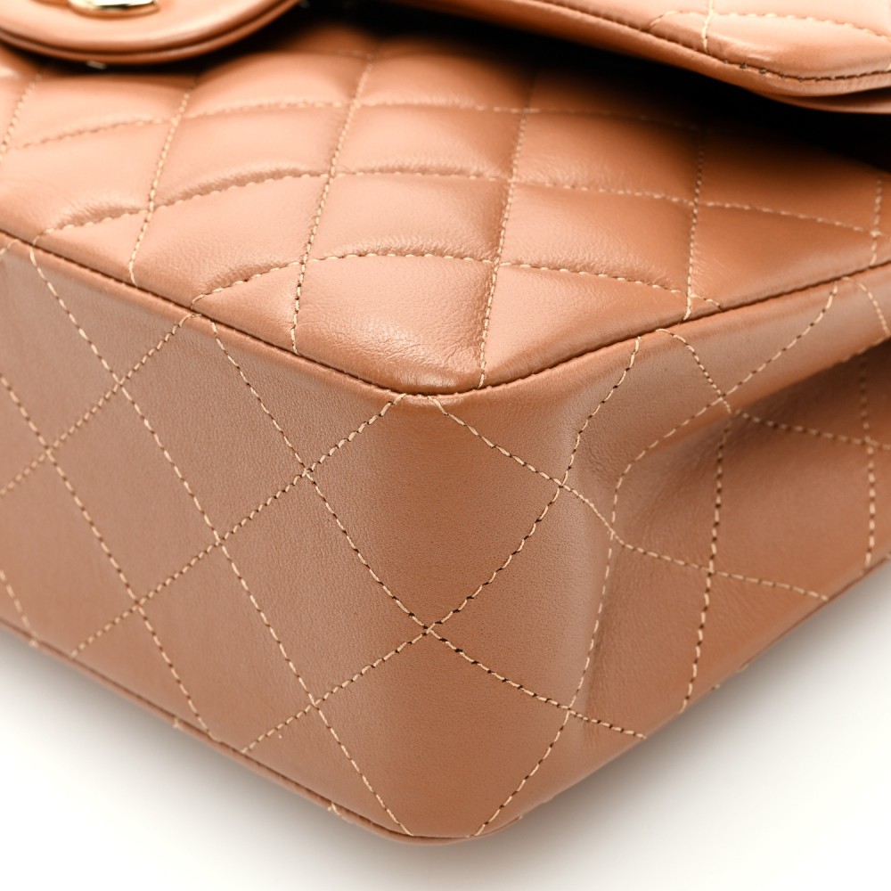 Lambskin Quilted Small Double Flap Brown