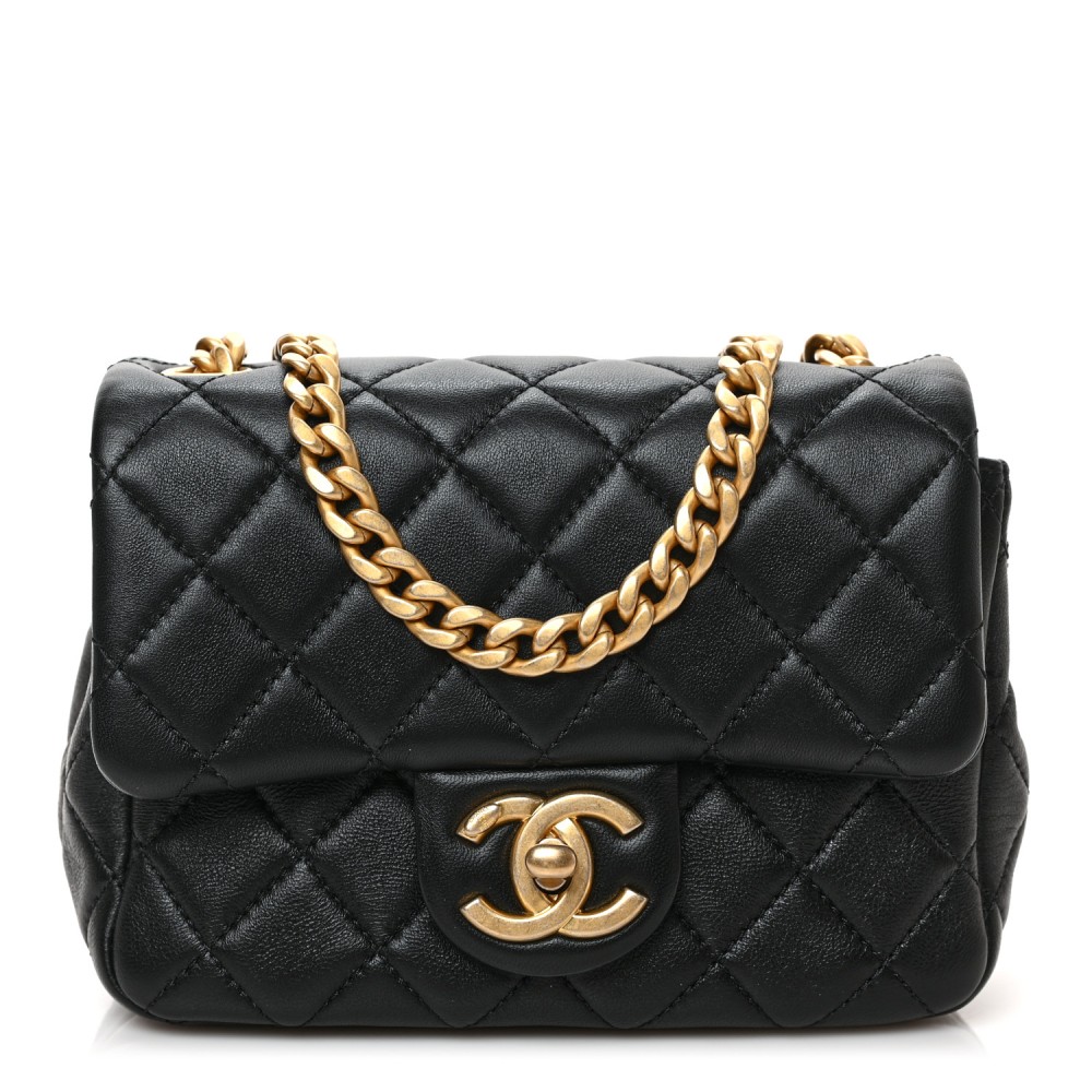 Lambskin Resin Quilted Mini Pearl Samba Square Flap Black