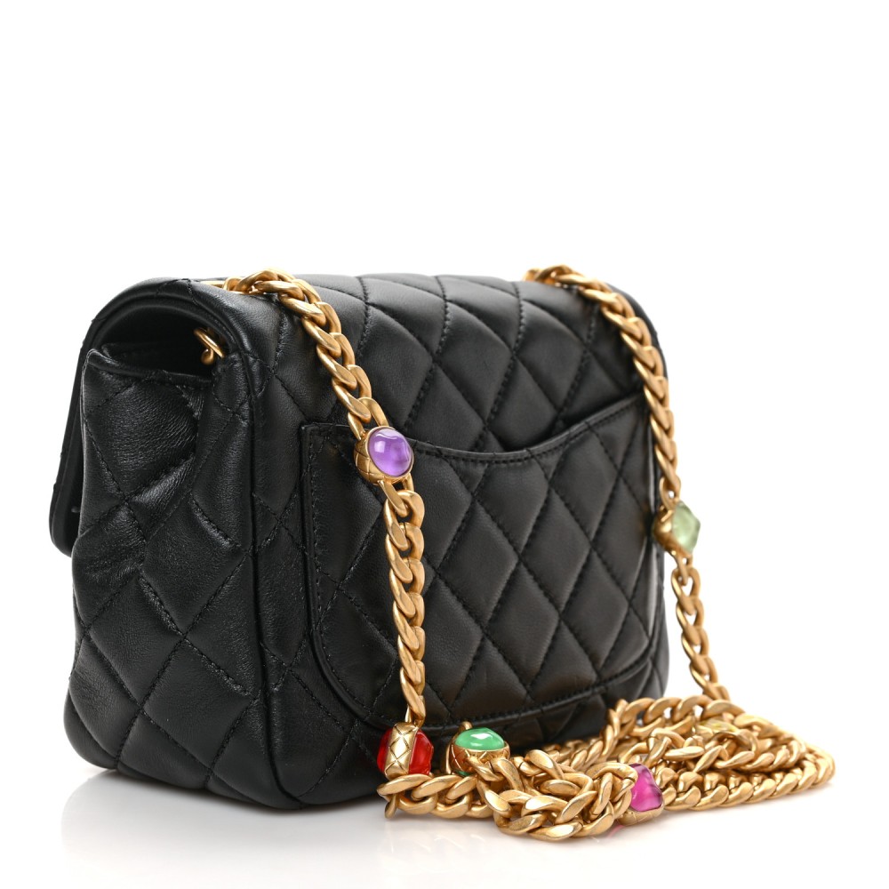 Lambskin Resin Quilted Mini Pearl Samba Square Flap Black