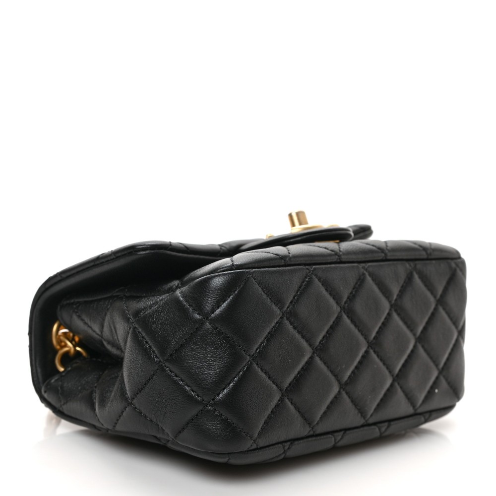 Lambskin Resin Quilted Mini Pearl Samba Square Flap Black