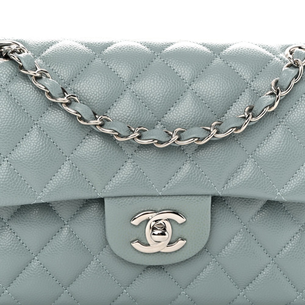 Caviar Quilted Small Double Flap Light Blue