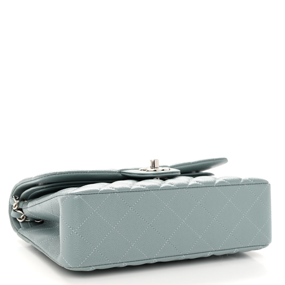 Caviar Quilted Small Double Flap Light Blue