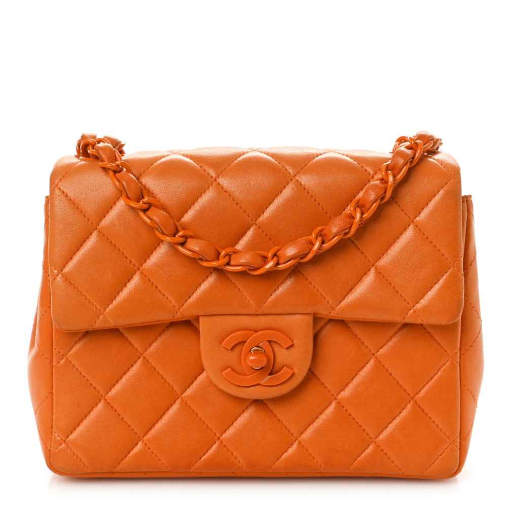 Lambskin Resin Mini Square Flap Orange